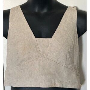 Banana Republic Linen Blend Beige Crop Tank Top With Side Zipper Size 18